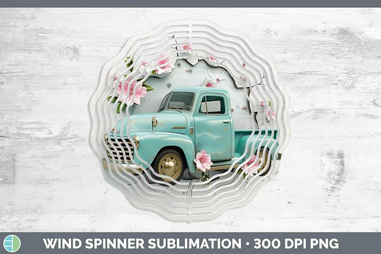 3D Hole in the Wall Vintage Truck Wind Spinner Sublimation S