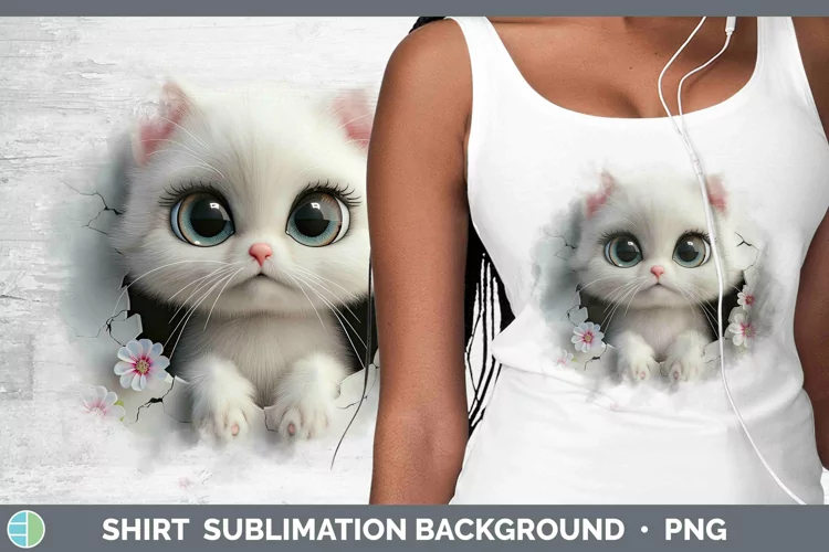 3D White Cat Shirt Sublimation Sublimation Background Design