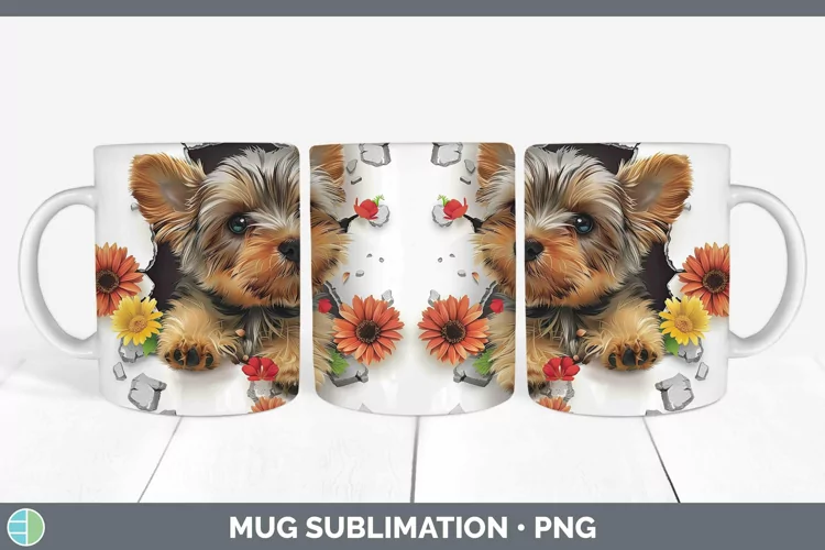 3D Yorkshire Terrier Mug Wrap Sublimation Coffee Cup Designs