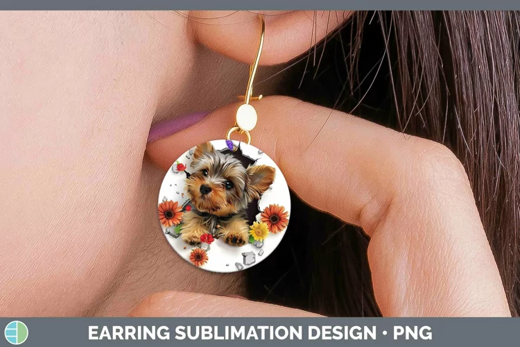 3D Yorkshire Terrier Round Earrings Sublimation Earrings Des
