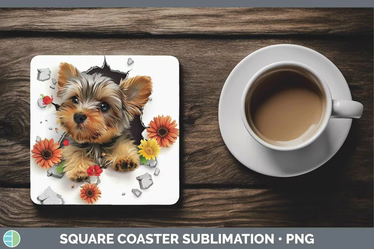 3D Yorkshire Terrier Square Coaster Sublimation Coaster Desi