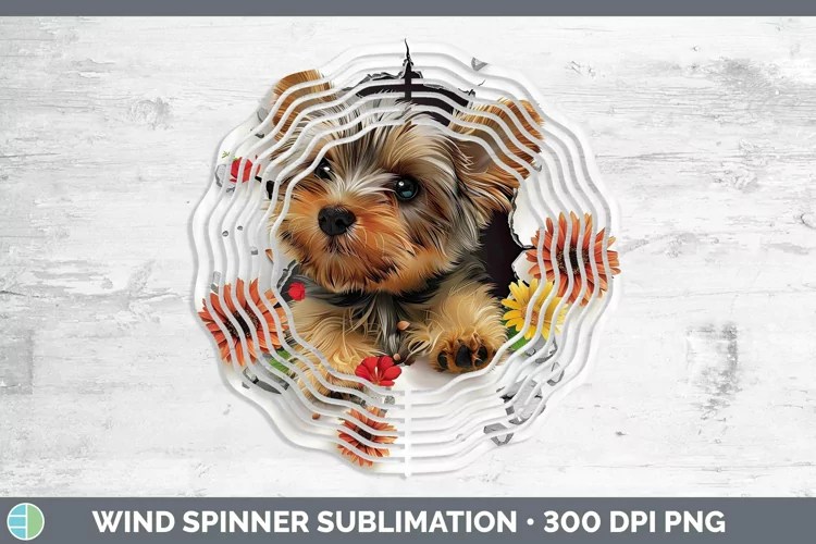 3D Yorkshire Terrier Wind Spinner Sublimation Spinner Design