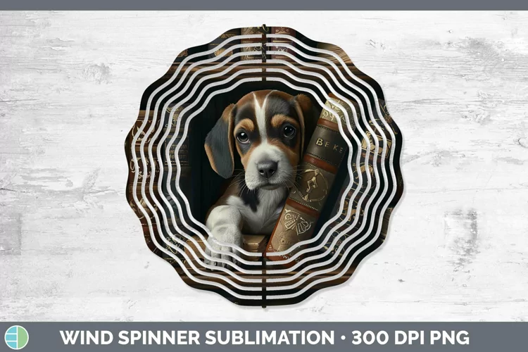 3D Books Beagle Dog Wind Spinner Sublimation Spinner Designs