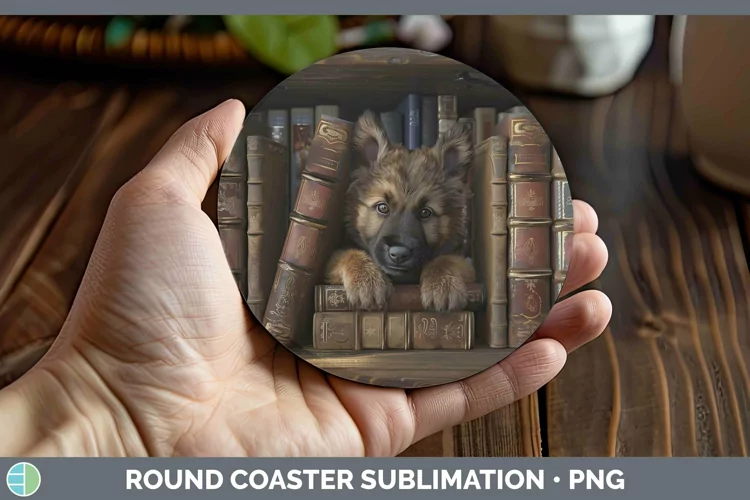 3D Books Belgian Tervuren Dog Round Coaster Sublimation Coas
