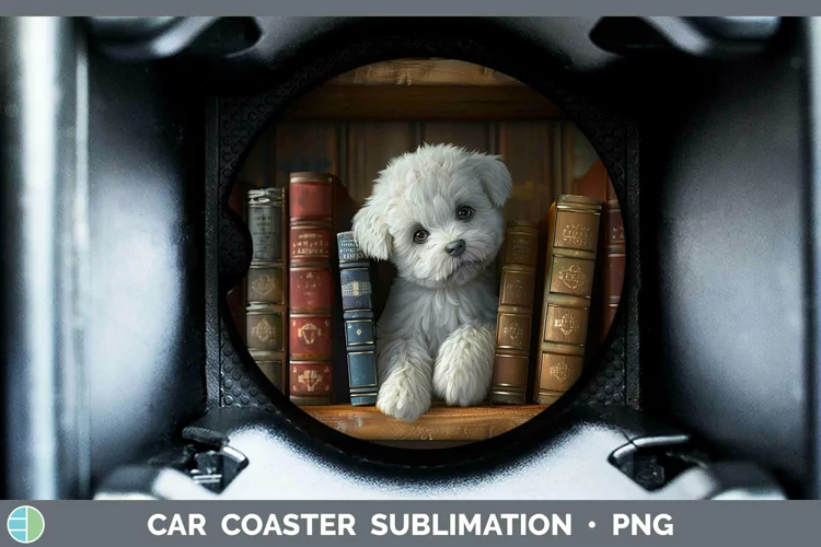 3D Books Bichon Frise Dog Car Coaster Sublimation Coaster De