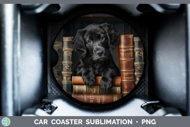 3D Books Flat-Coated Retriever Dog Car Coaster Sublimation C example image 1