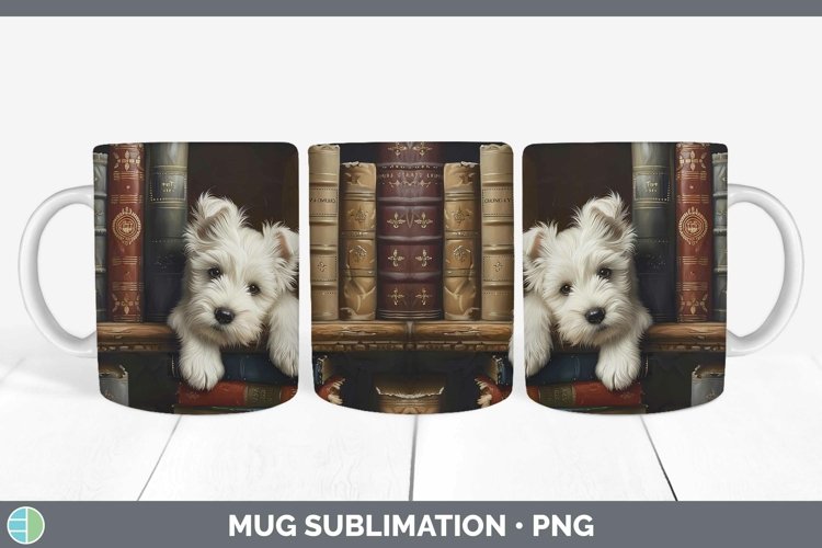 3D Books West Highland White Terrier Dog Mug Wrap Sublimatio