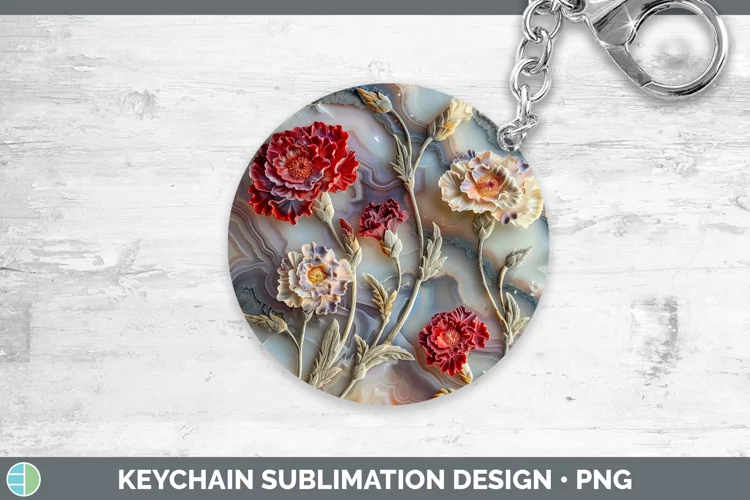 3D Agate Flowers Carnation Keychain Sublimation Keyring Desi