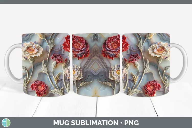 3D Agate Flowers Carnation Mug Wrap Sublimation Coffee Cup D