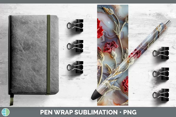 3D Agate Flowers Carnation Pen Wrap Sublimation Epoxy Pen De