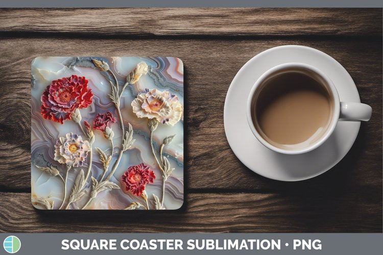 3D Agate Flowers Carnation Square Coaster Sublimation Coaste example image 1