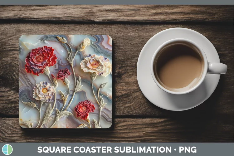 3D Agate Flowers Carnation Square Coaster Sublimation Coaste