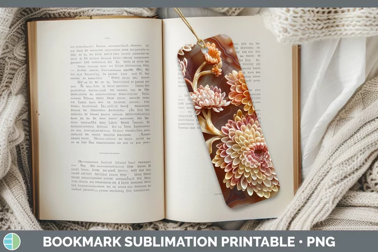 3D Agate Flowers Chrysanthemum Bookmark Sublimation Printabl