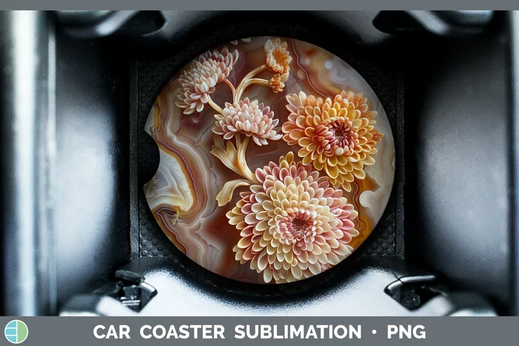 3D Agate Flowers Chrysanthemum Car Coaster Sublimation Coast