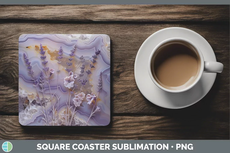 3D Agate Flowers Lavender Square Coaster Sublimation Coaster