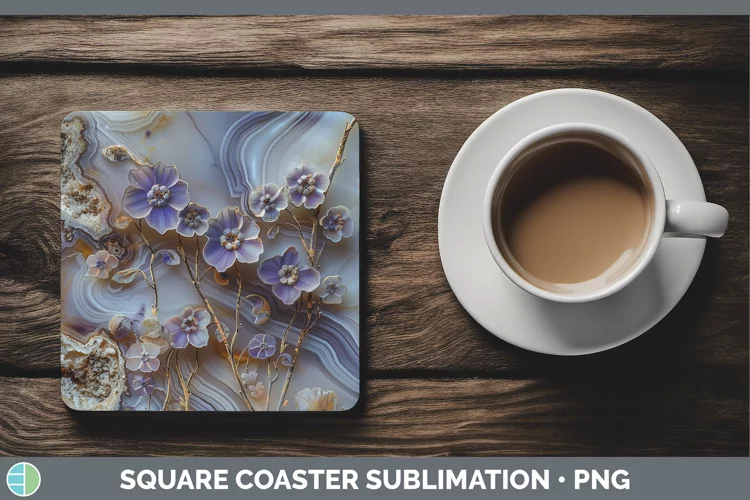 3D Agate Flowers Periwinkle Square Coaster Sublimation Coast