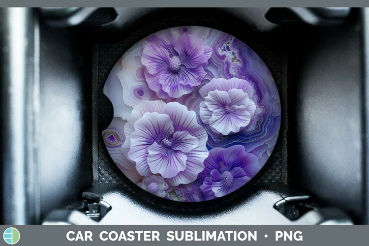 3D Agate Flowers Violet Car Coaster Sublimation Coaster Desi