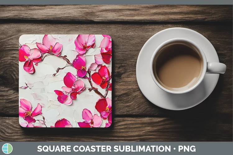3D Flowers Cyclamen Square Coaster Sublimation Coaster Desig