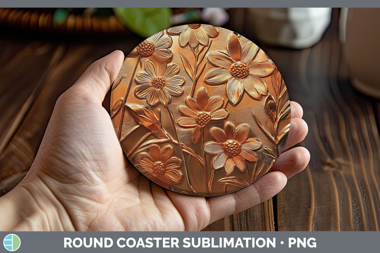 Best Sellers 02 Copper Relief Daisies Round Coaster Sublimat