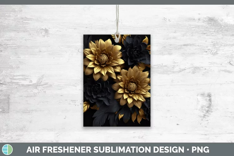 3D Black and Gold Chrysanthemum Air Freshener Sublimation Ca