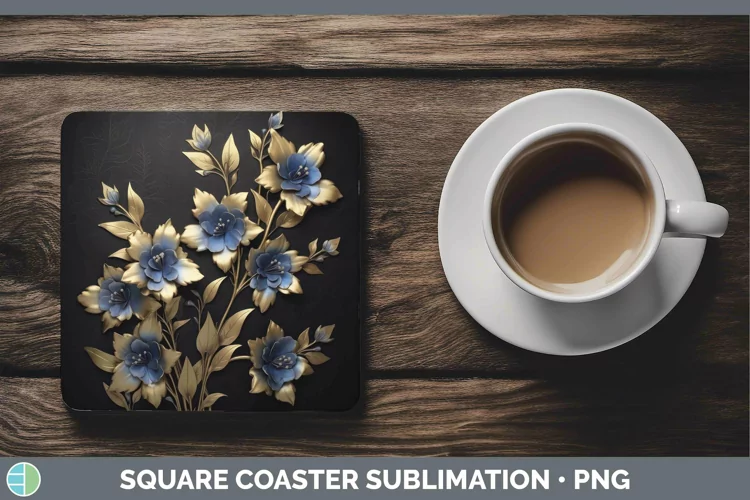 3D Black and Gold Delphinium Square Coaster | Sublimation Co