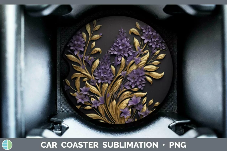 3D Black and Gold Lavender Car Coaster Sublimation Coaster D