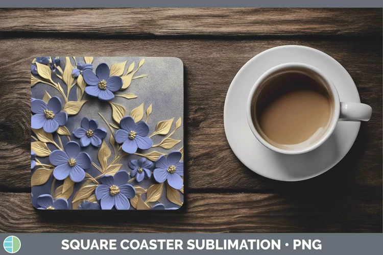 3D Black and Gold Periwinkle Square Coaster | Sublimation Co