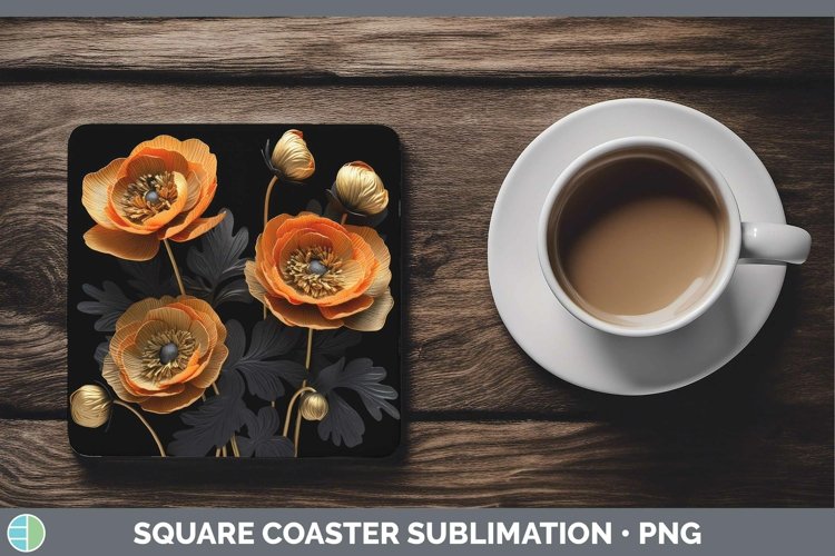 Gorgeous3D Black and Gold Square Coaster design.