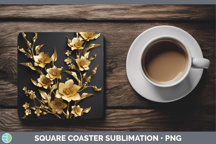 Gorgeous3D Black and Gold Square Coaster design.