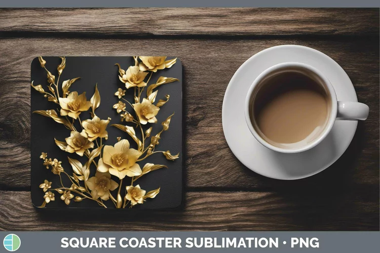 3D Black and Gold Snapdragon Square Coaster | Sublimation Co