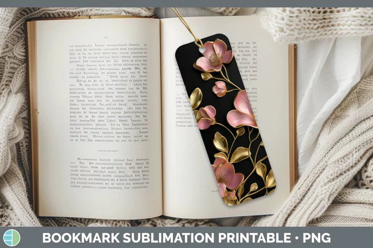 3D Black and Gold Sweet Pea Bookmark Sublimation Printable D