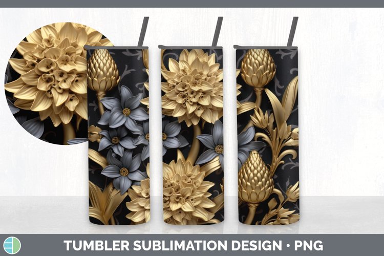 3D Gold Hyacinth Flowers Tumbler | Sublimation 20 oz Skinny