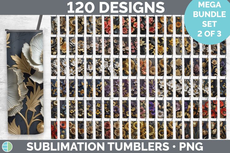3D Black and Gold Tumbler Mega Sublimation Bundle Design PNG