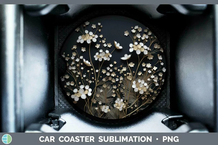 3D Black and Gold Babys Breath Gypsophila Car Coaster Sublim
