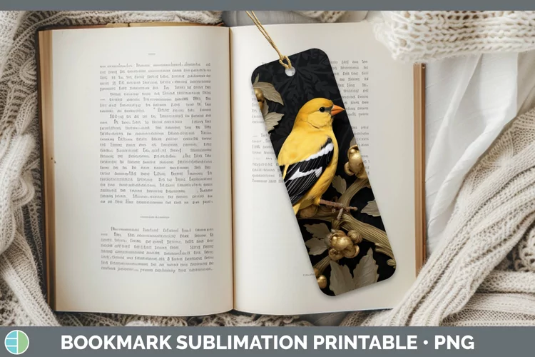 3D Black and Gold Goldfinch Bookmark Sublimation Printable D
