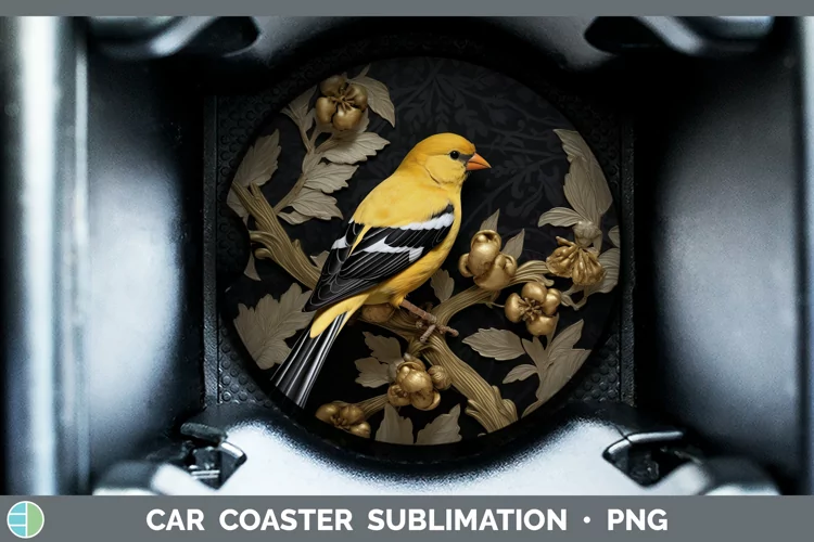 3D Black and Gold Goldfinch Car Coaster Sublimation Coaster