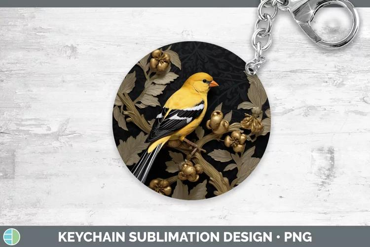 3D Black and Gold Goldfinch Keychain Sublimation Keyring Des