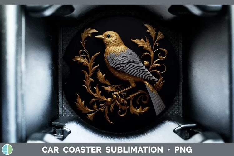 3D Black and Gold Sparrow Car Coaster Sublimation Coaster De