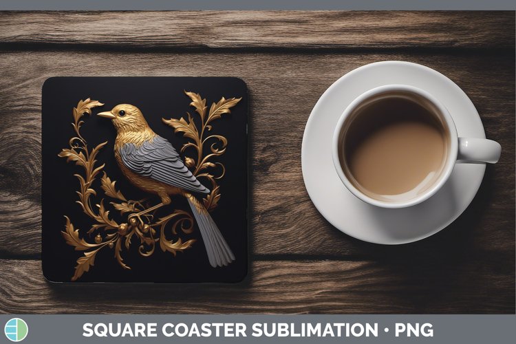 Gorgeous3D Black and Gold Square Coaster design.