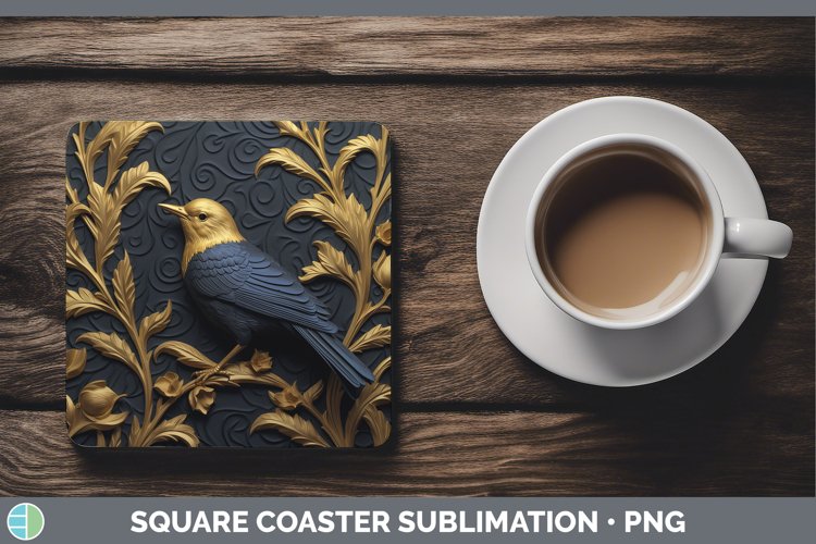 Gorgeous3D Black and Gold Square Coaster design.