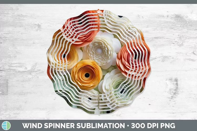 3D Paper Ranunculus Flowers Wind Spinner | Sublimation Spinn