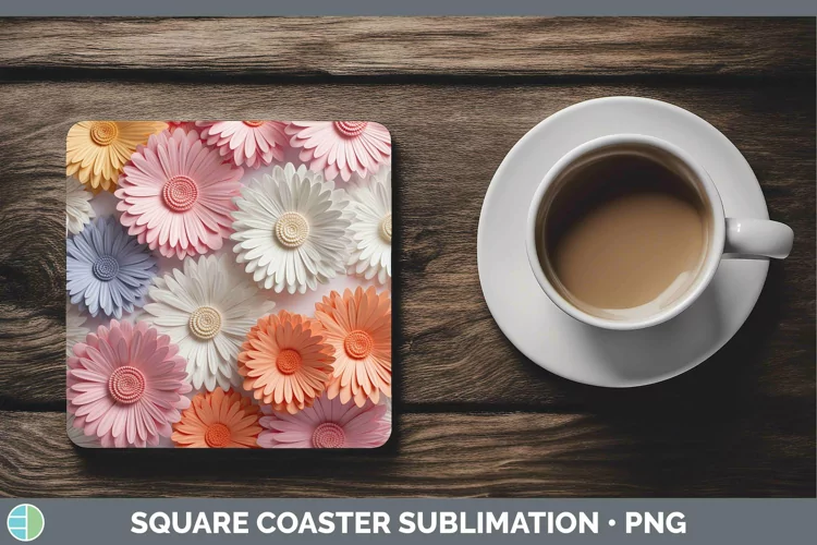 3D Paper Flowers Gerbera Daisy Square Coaster Sublimation Co