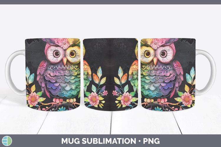 Chalkboard Owl Mug Wrap Sublimation Coffee Cup Designs