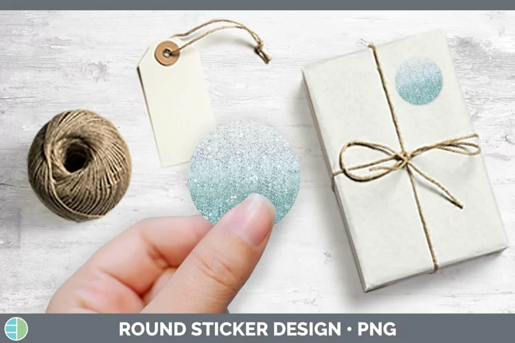 Glitter Ombre - 09 Cyan Stickers | Round Labels Designs
