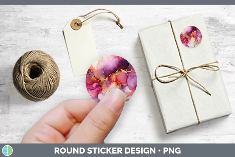 Pink Alcohol Ink Stickers | Round Labels Designs