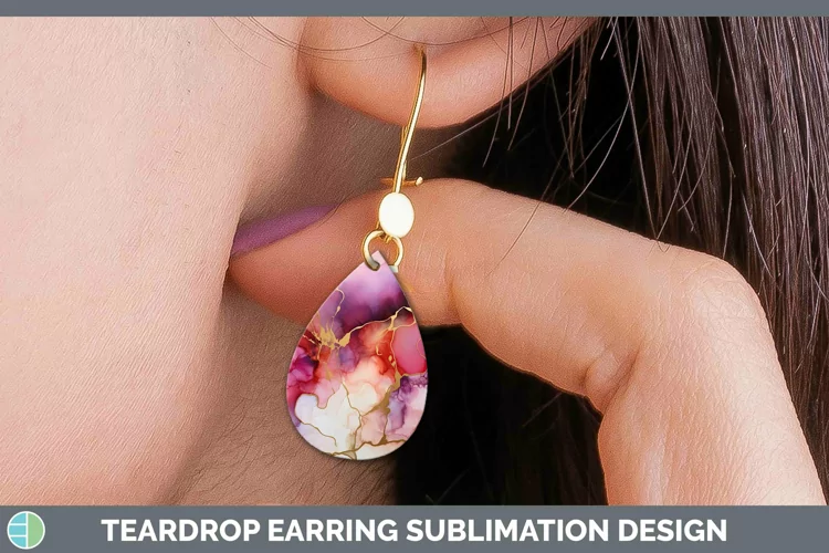 Pink Alcohol Ink Teardrop Earrings Sublimation Earrings Desi
