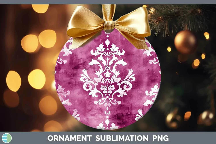Pink Damask Ornament Sublimation Bauble Designs