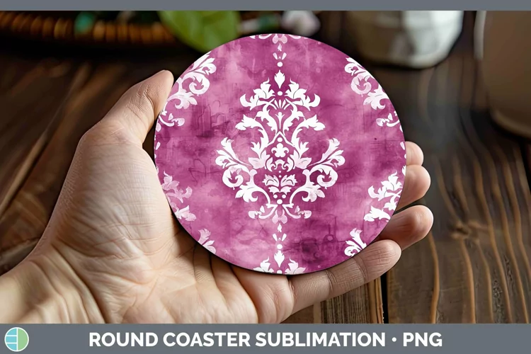 Pink Damask Round Coaster Sublimation Coaster Designs