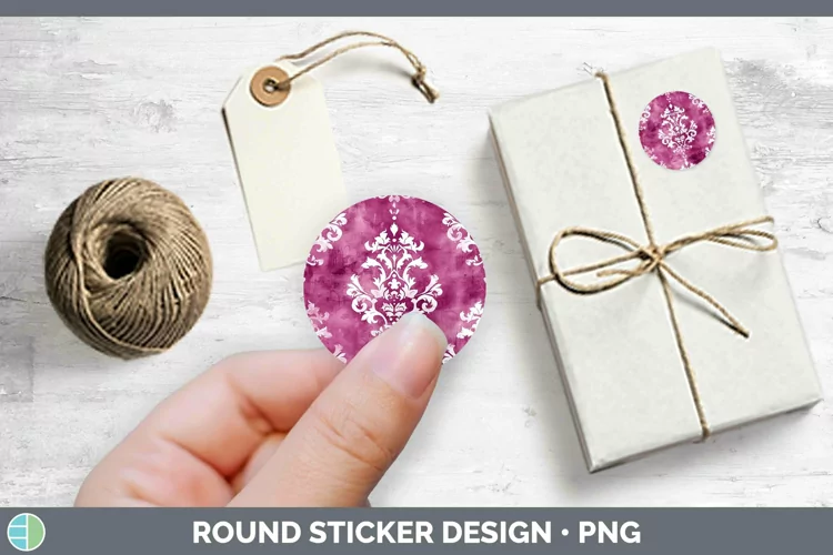 Pink Damask Stickers | Round Labels Designs