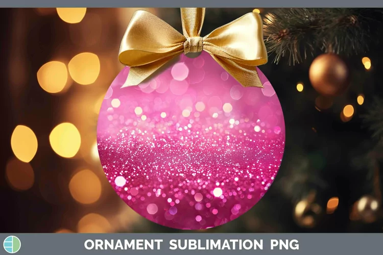 Pink Glitter Bokeh Ornament Sublimation Bauble Designs